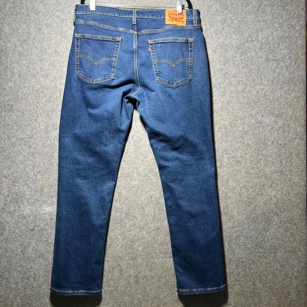 Levis 514 Straight Fit Mens Jeans Blue Denim 36x32 Distressed Stretch